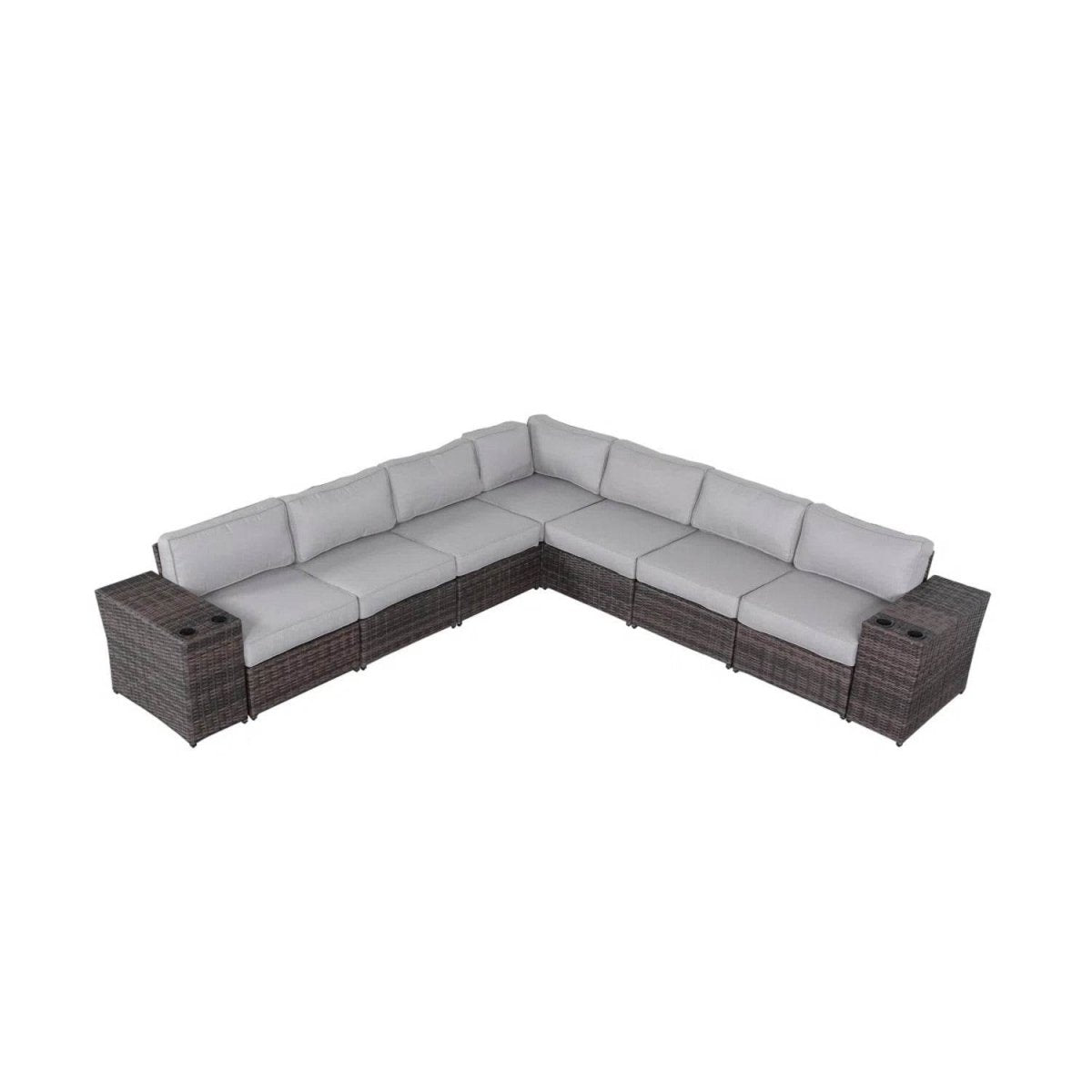 9 - Piece Espresso HDPE Rattan Outdoor Sectional Sofa Set - Calmora - Omega Lifestyles