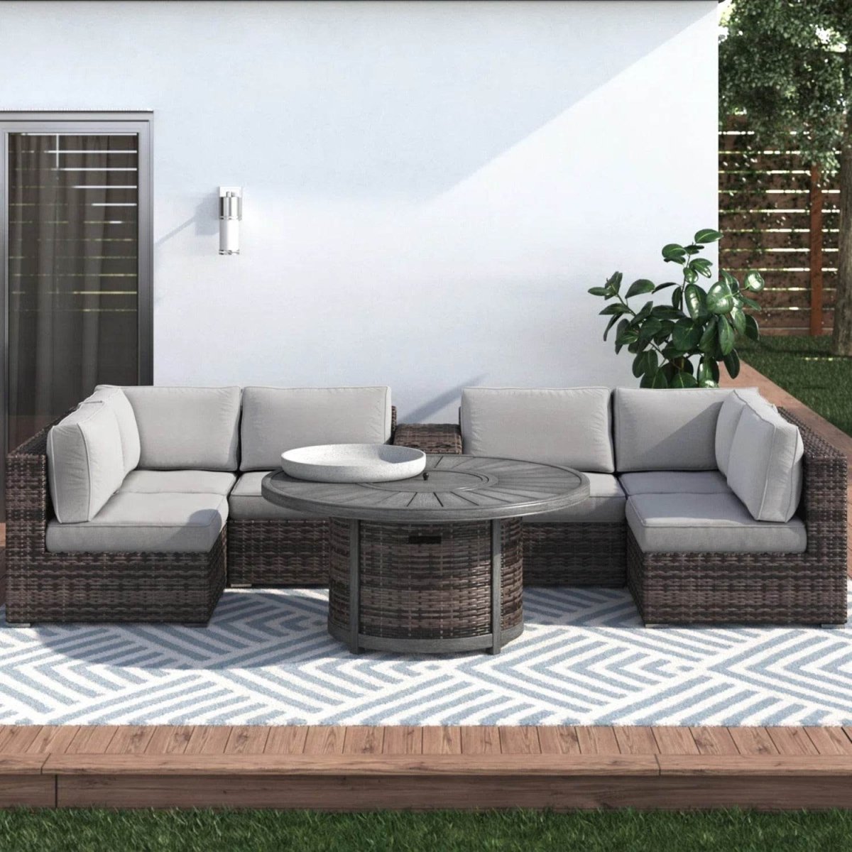 All - Weather 8 - Piece Patio Sofa Set With Fire Pit - Calmora - Omega Lifestyles