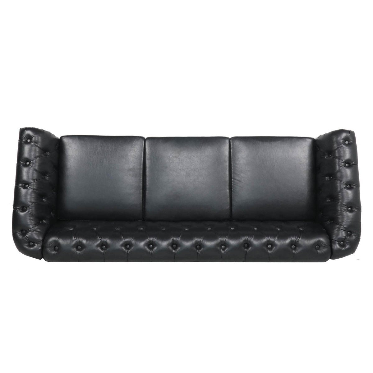Black PU Rolled Arm Chesterfield Sofa - Sleep Galleria