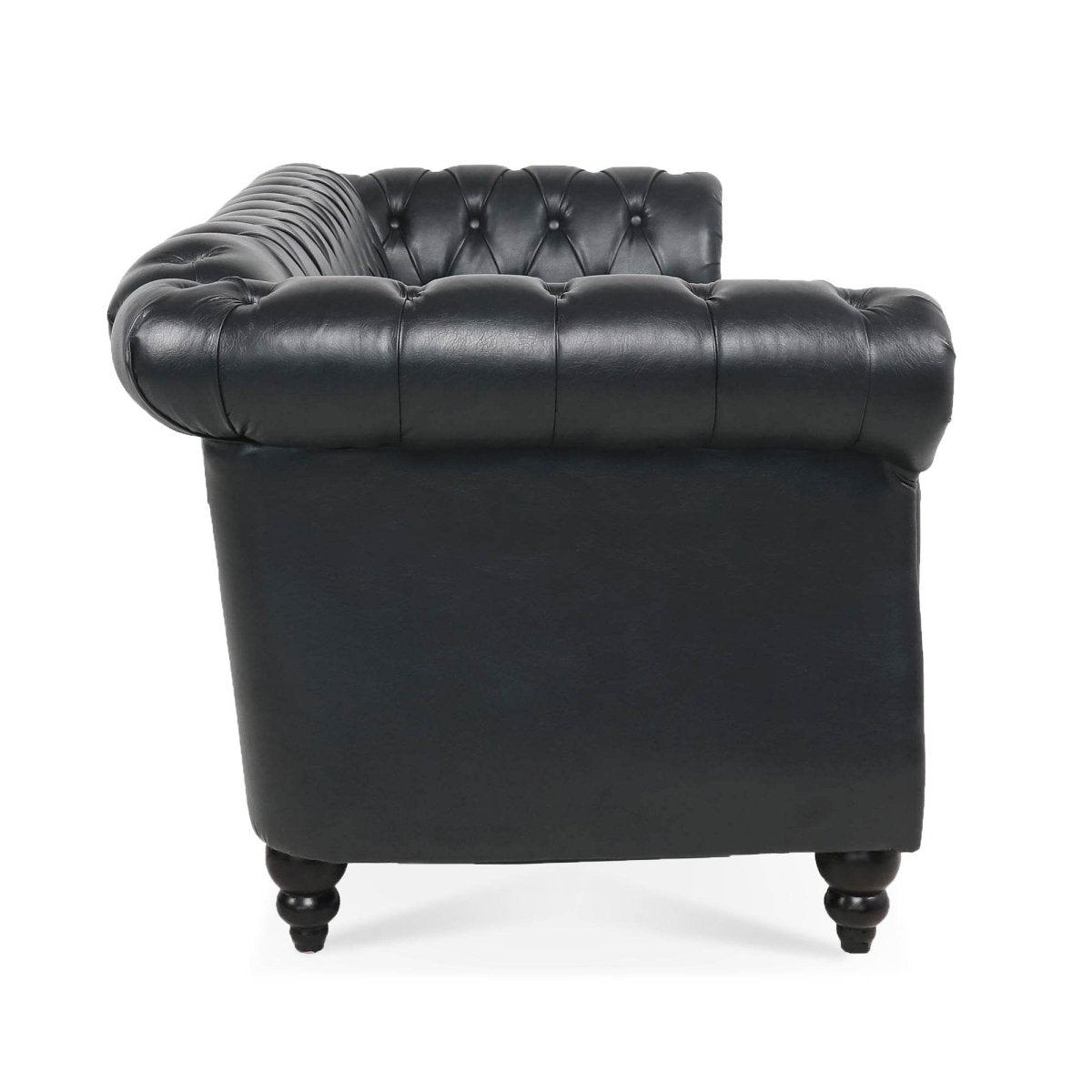 Black PU Rolled Arm Chesterfield Sofa - Sleep Galleria