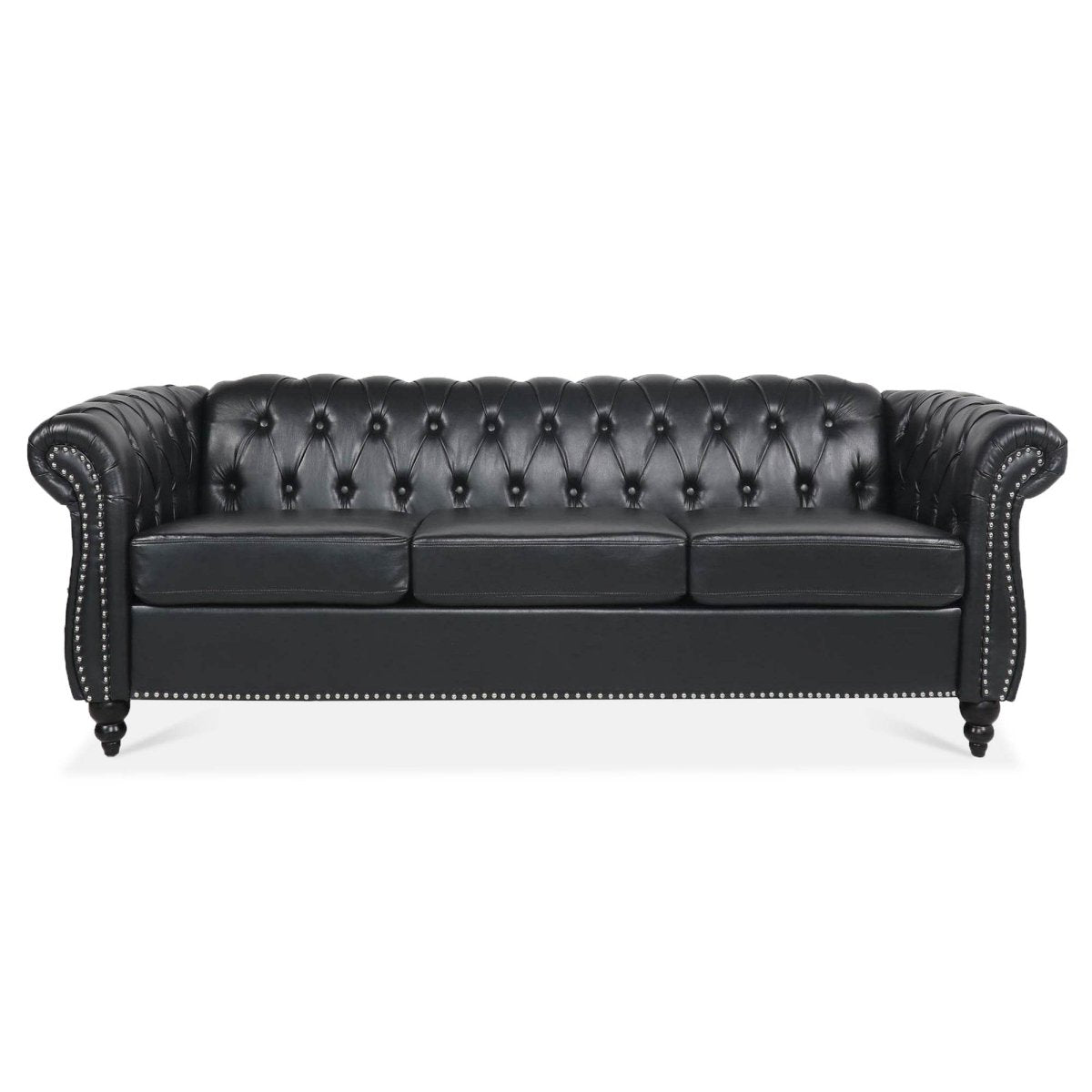 Black PU Rolled Arm Chesterfield Sofa - Sleep Galleria
