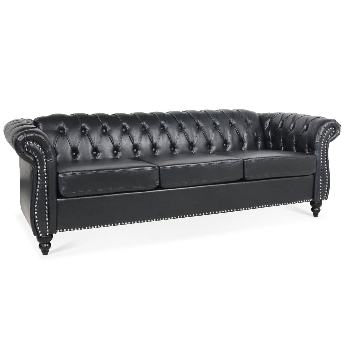Black PU Rolled Arm Chesterfield Sofa - Sleep Galleria