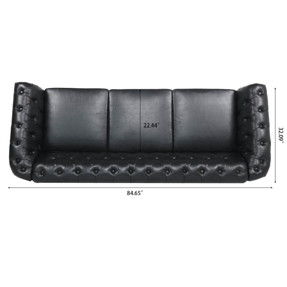 Black PU Rolled Arm Chesterfield Sofa - Sleep Galleria