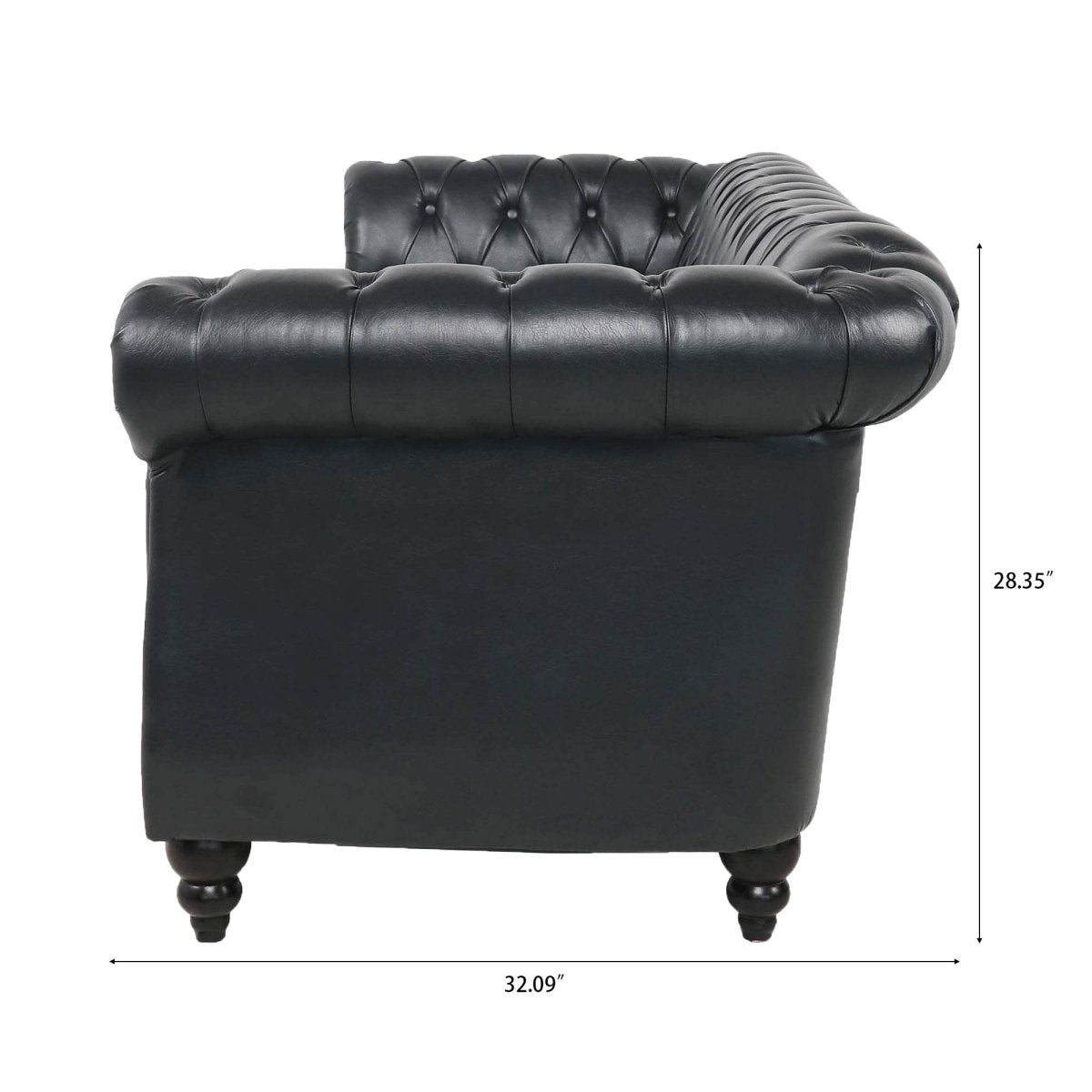 Black PU Rolled Arm Chesterfield Sofa - Sleep Galleria