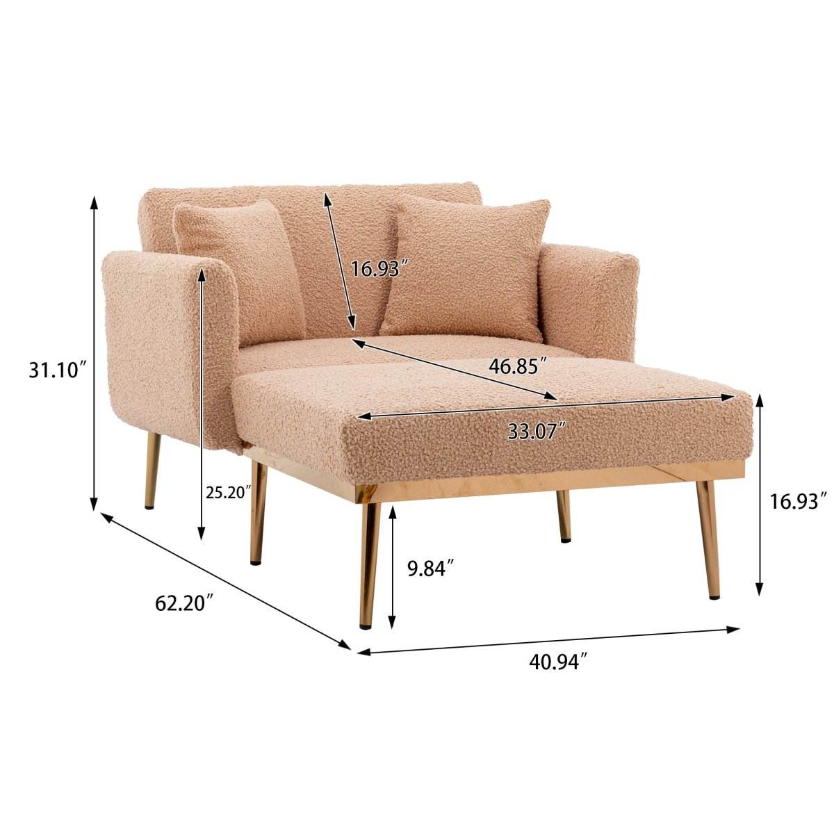 Camel Teddy Plush Foam Accent Chaise Lounge Chair - Sleep Galleria