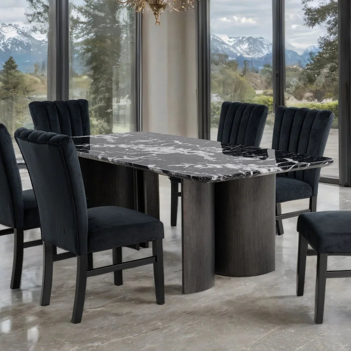 Contemporary Black Upholstered Channel Tufted Dining Chairs Set - Omega Lifestyles