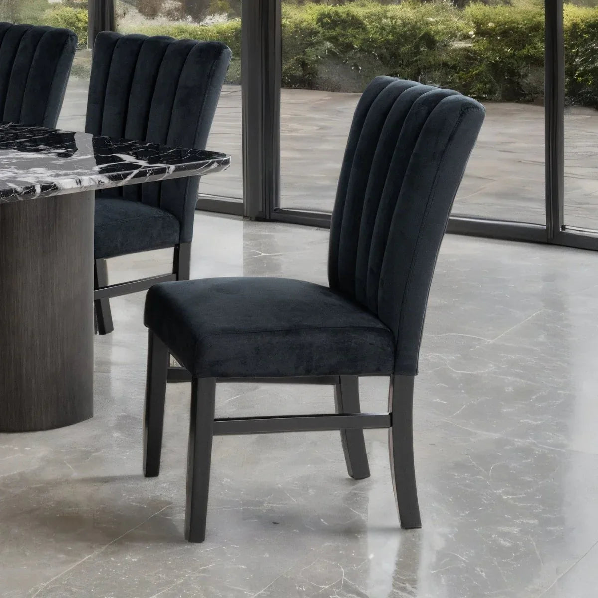 Contemporary Black Upholstered Channel Tufted Dining Chairs Set - Omega Lifestyles