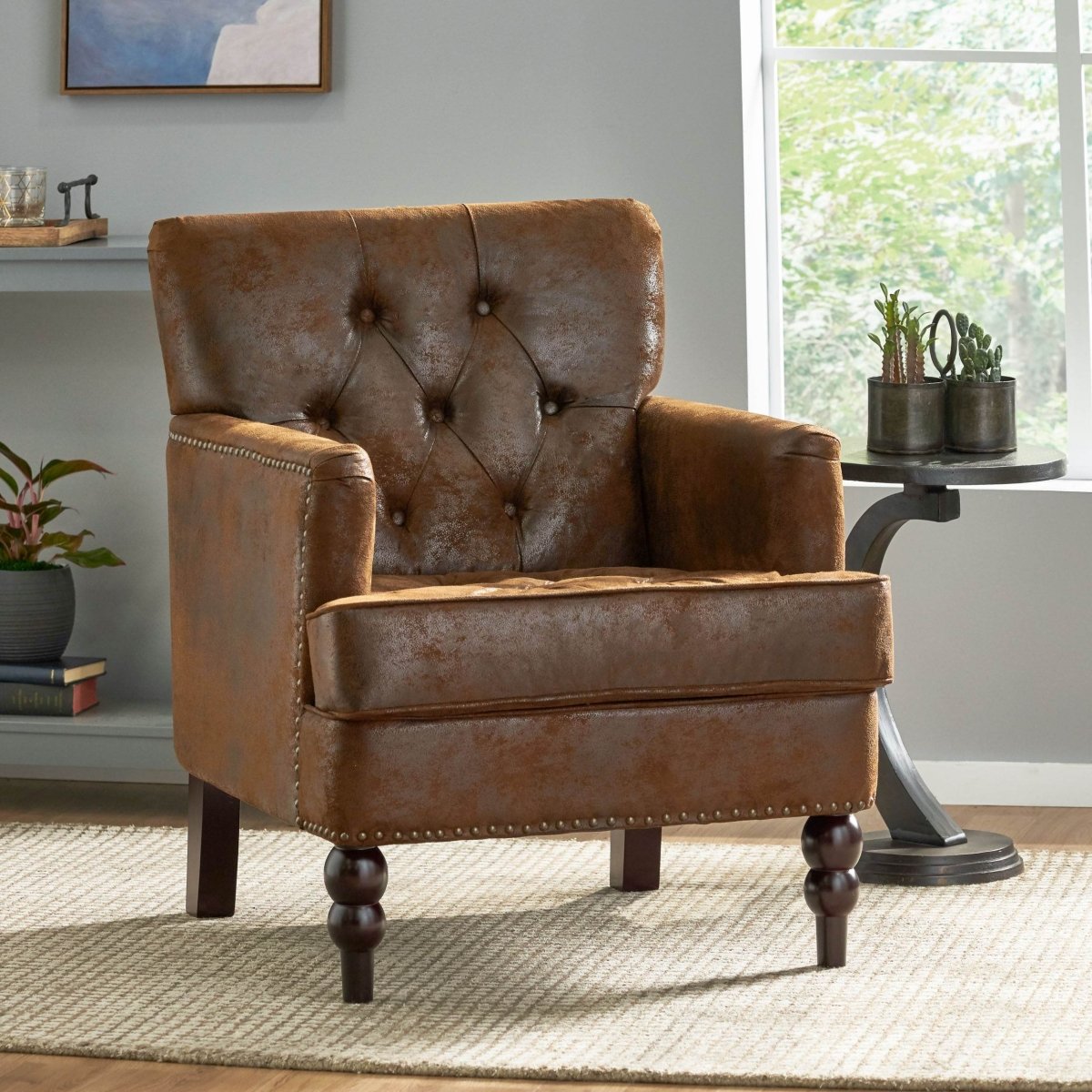 Contemporary Button-Tufted Microfiber Club Chair - Sleep Galleria