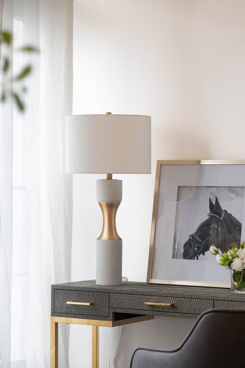 Contemporary Cement Table Lamp With Brass Finish - Sleep Galleria