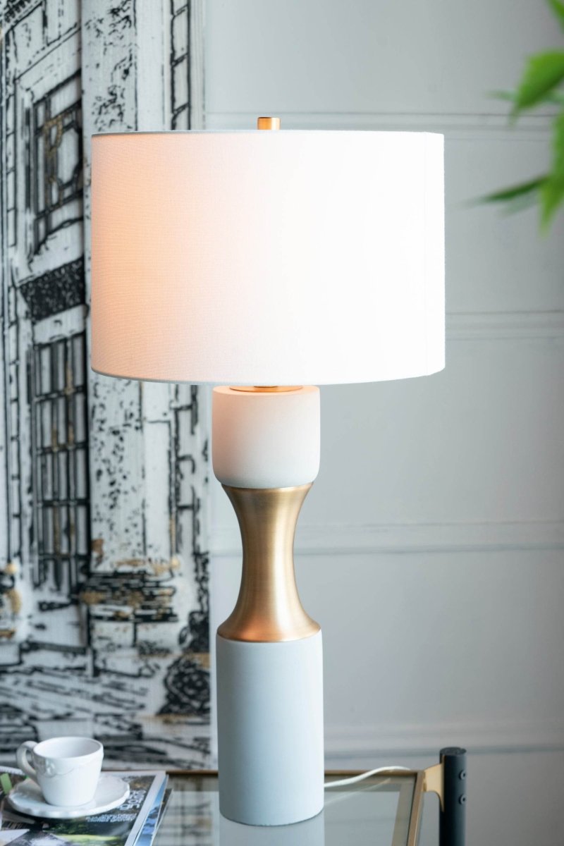 Contemporary Cement Table Lamp With Brass Finish - Sleep Galleria
