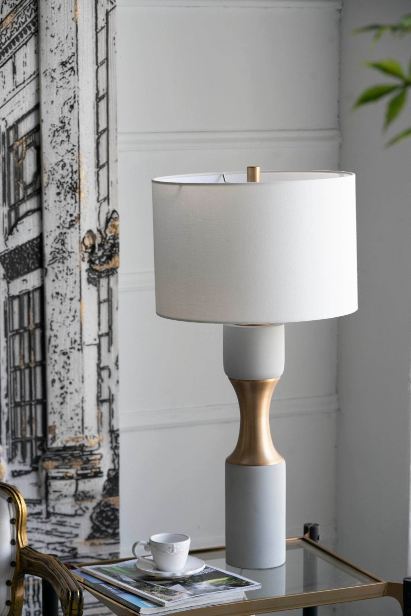 Contemporary Cement Table Lamp With Brass Finish - Sleep Galleria