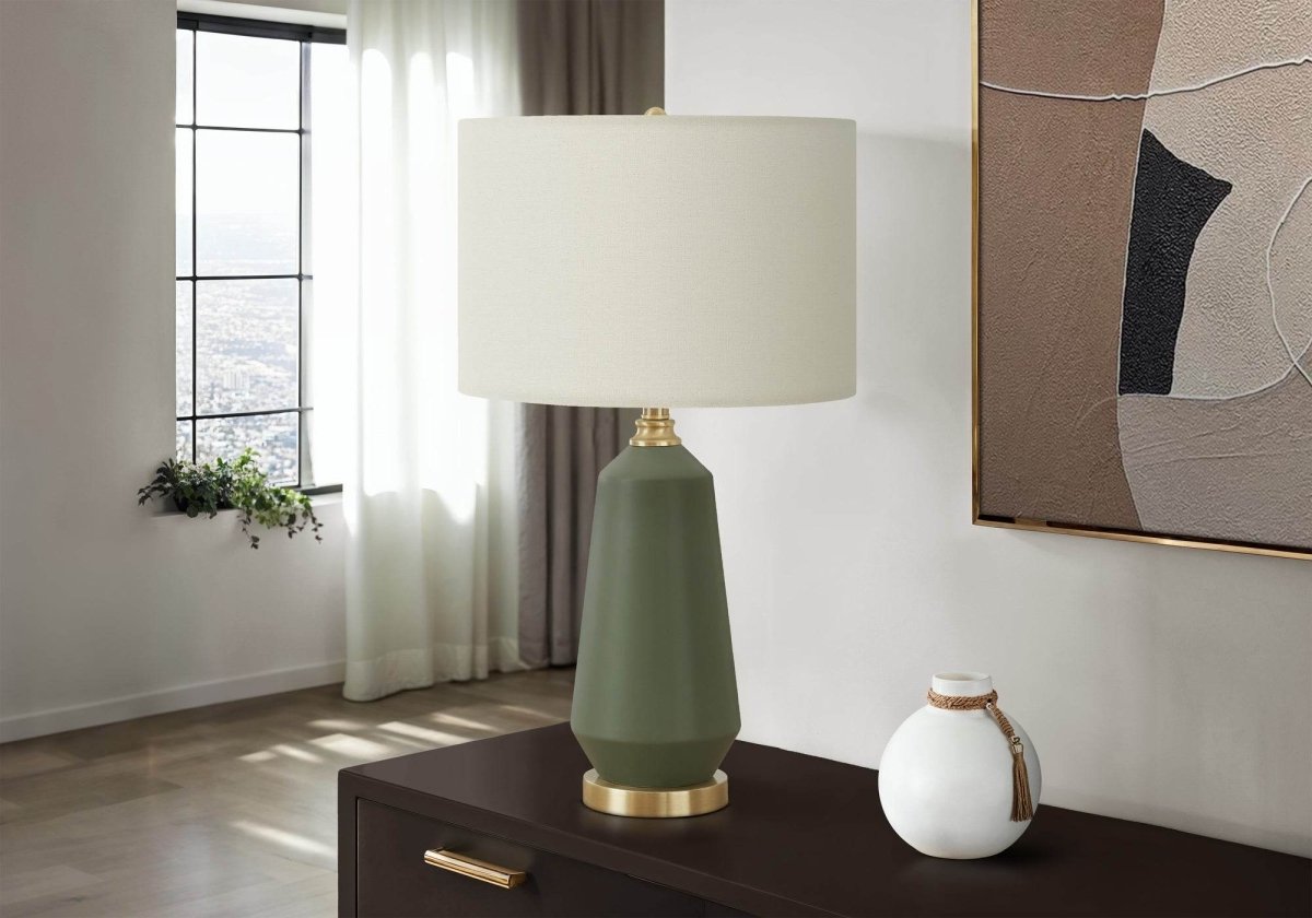 Contemporary Green Ceramic Table Lamp With Ivory Shade - Sleep Galleria