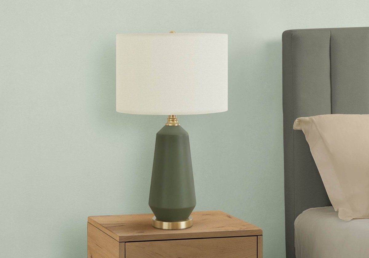 Contemporary Green Ceramic Table Lamp With Ivory Shade - Sleep Galleria