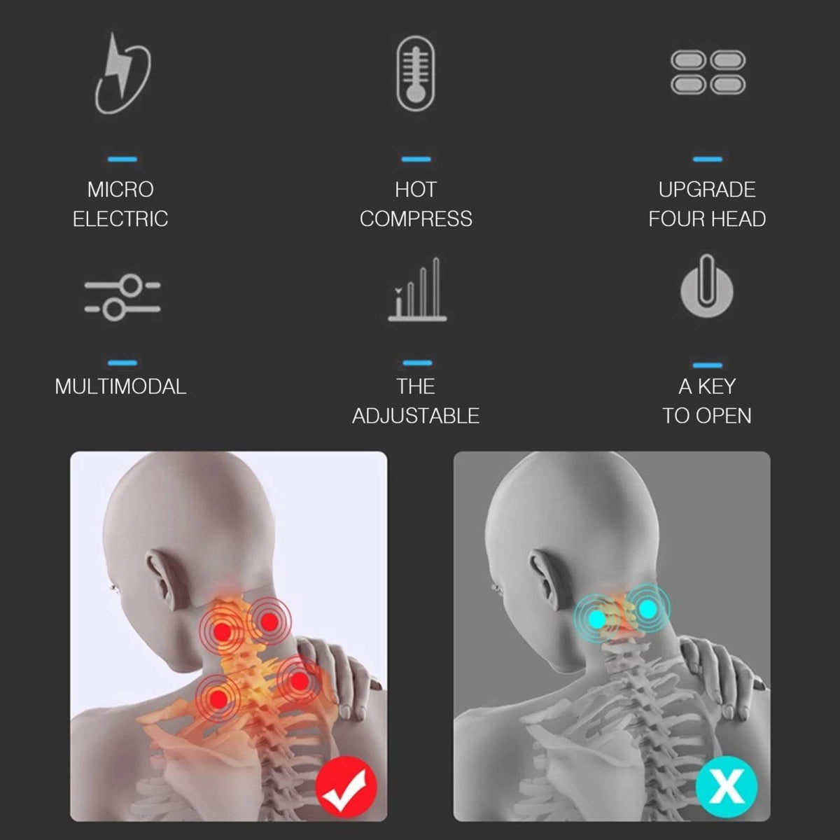 Cordless Neck Massager With 16 Modes Pulse Heating - Sleep Galleria