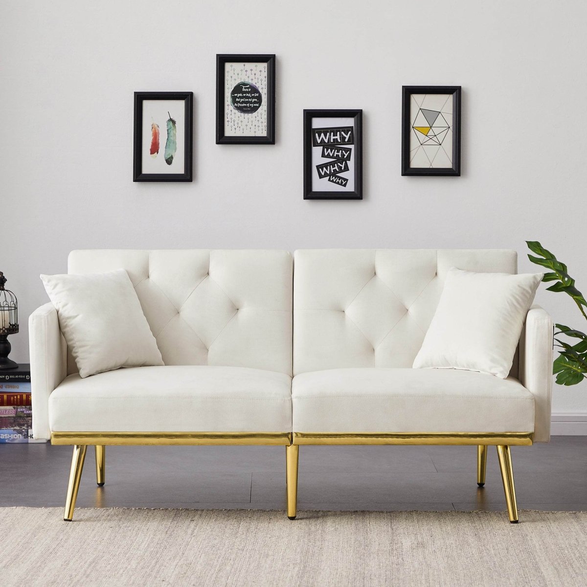 Cream White Velvet Convertible Sofa Bed - Omega Lifestyles