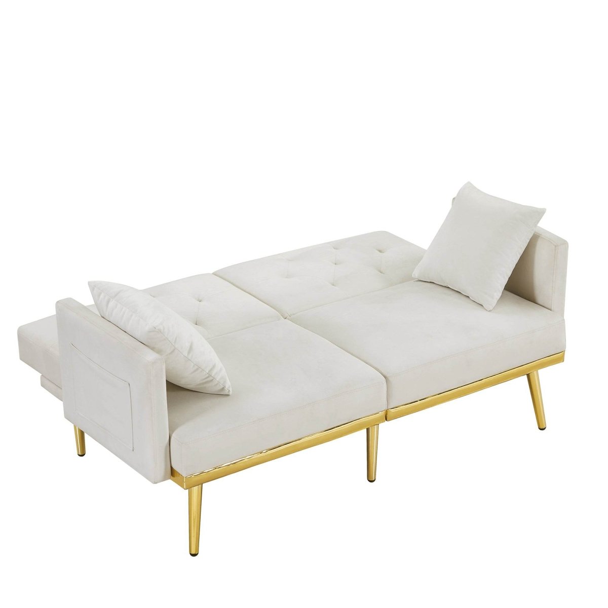 Cream White Velvet Convertible Sofa Bed - Omega Lifestyles