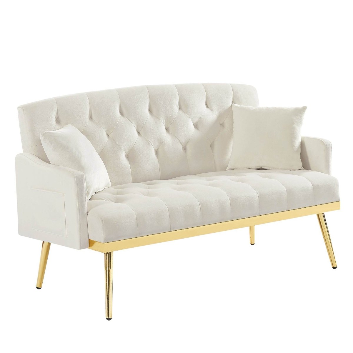 Cream White Velvet Tufted Sofa - Omega Lifestyles