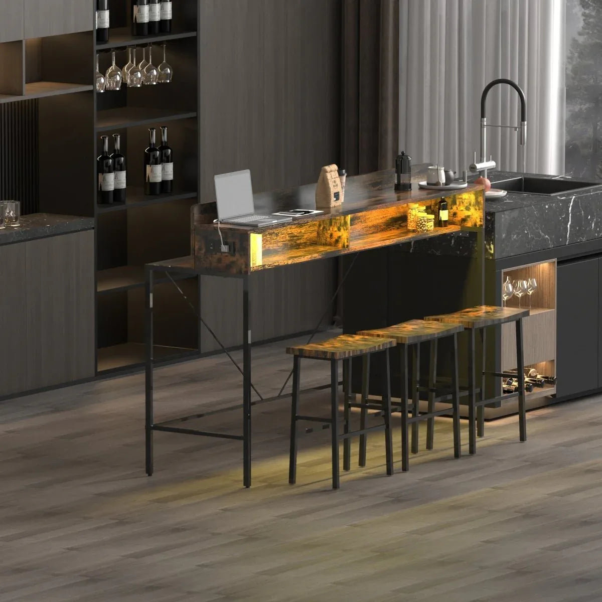 Farmhouse 4-Piece Bar Table And Saddle Stools Set - Omega Lifestyles