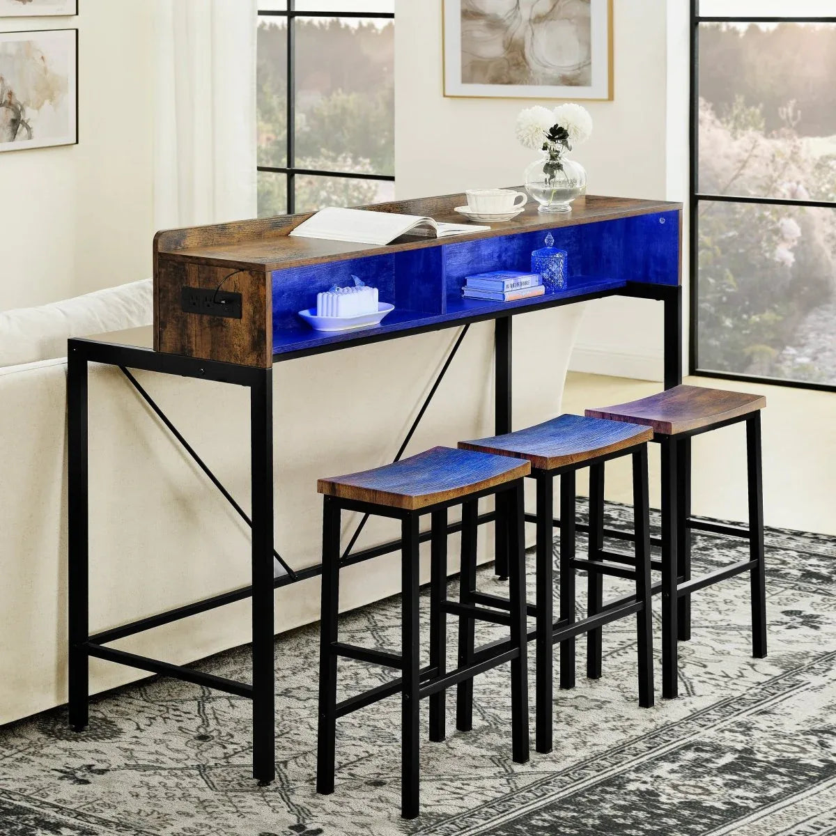 Farmhouse 4-Piece Bar Table And Saddle Stools Set - Omega Lifestyles