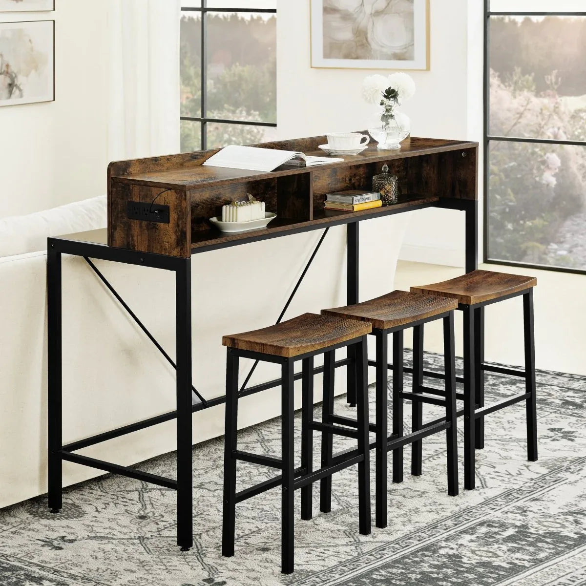 Farmhouse 4-Piece Bar Table And Saddle Stools Set - Omega Lifestyles