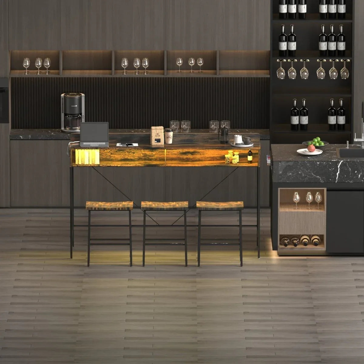 Farmhouse 4-Piece Bar Table And Saddle Stools Set - Omega Lifestyles