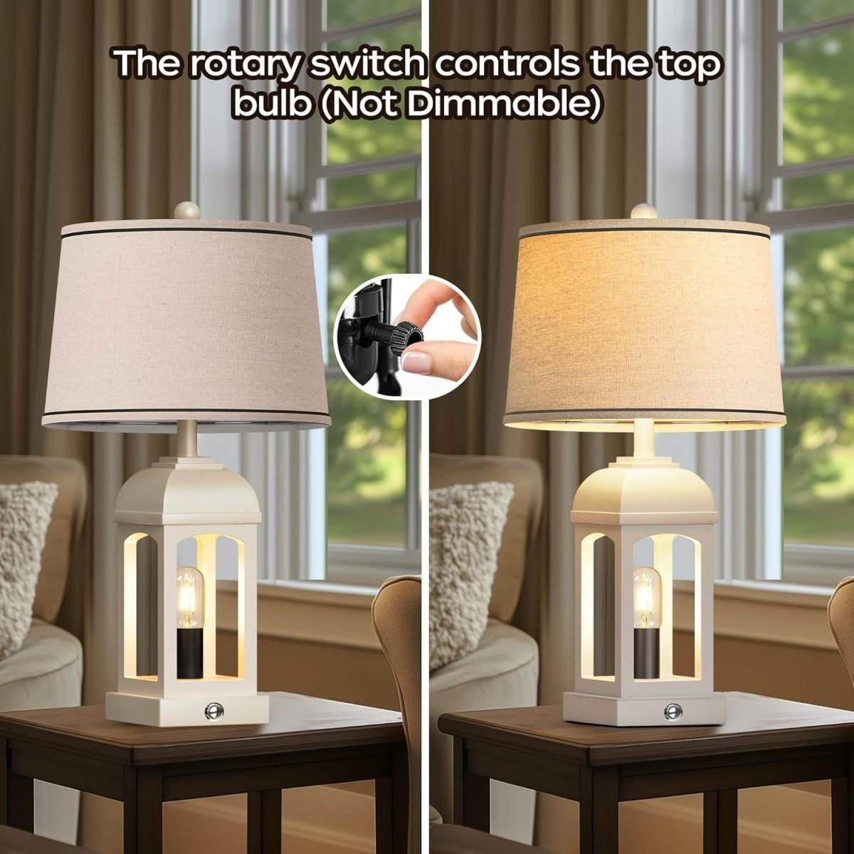 Farmhouse Rustic Set Of 2 USB Table Lamps With Nightlight - Sleep Galleria