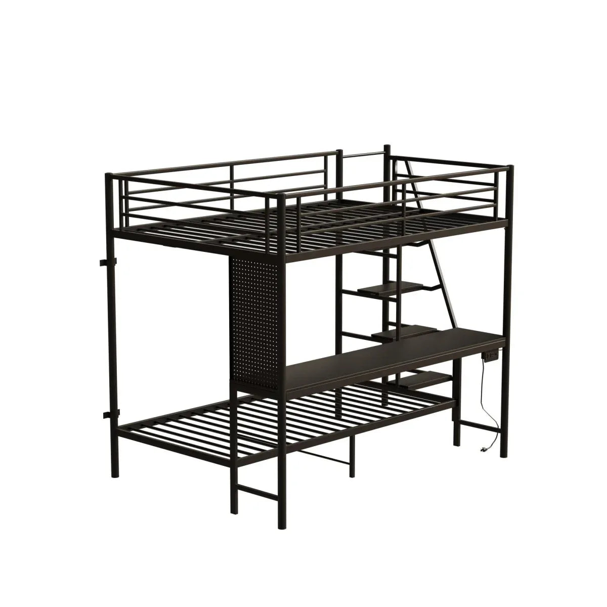 Full Size Metal Wood Bunk Bed With LED Light And Desk - Omega Lifestyles