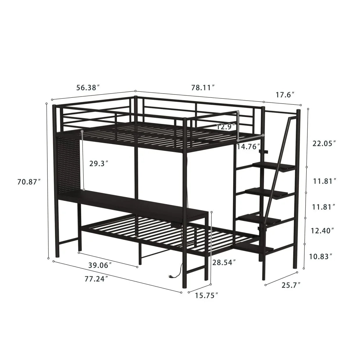 Full Size Metal Wood Bunk Bed With LED Light And Desk - Omega Lifestyles