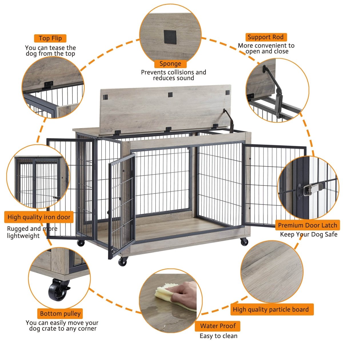Furniture Style Dog Crate With Rolling Casters And Double Doors - Sleep Galleria