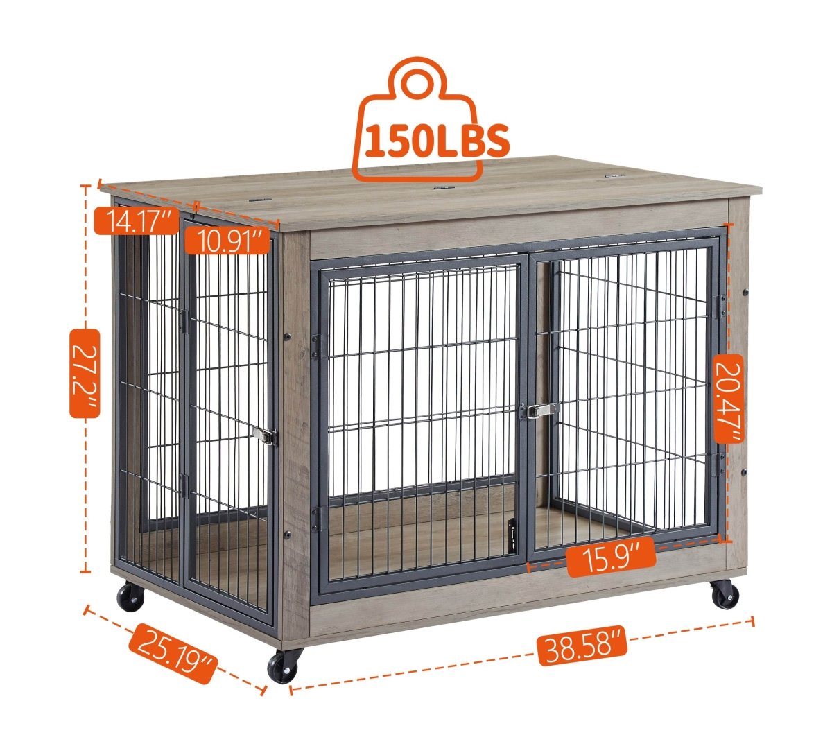 Furniture Style Dog Crate With Rolling Casters And Double Doors - Sleep Galleria