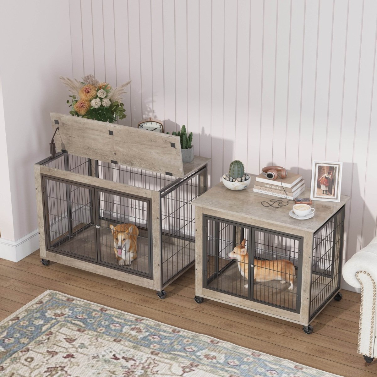 Furniture Style Dog Crate With Rolling Casters And Double Doors - Sleep Galleria