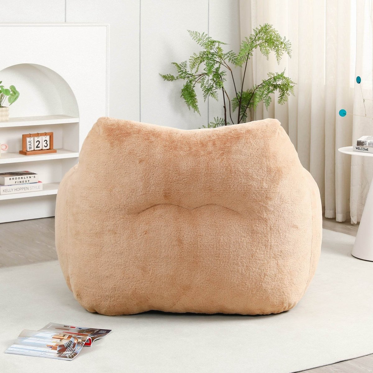 Large Brown Faux Fur Foam Beanbag Chair - Sleep Galleria