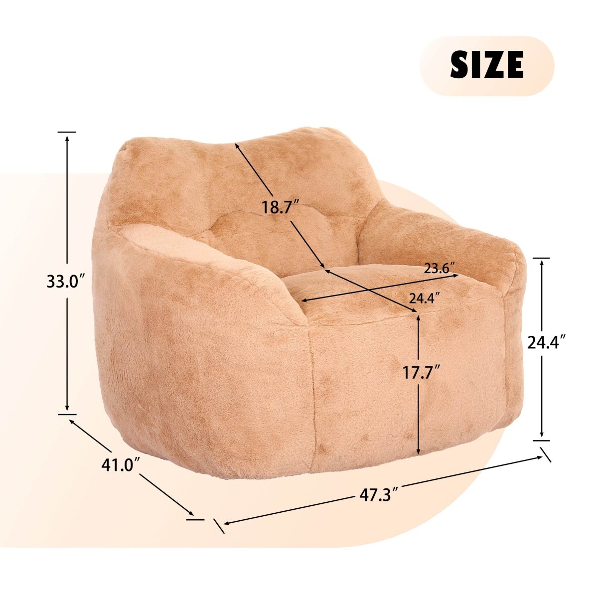 Large Brown Faux Fur Foam Beanbag Chair - Sleep Galleria