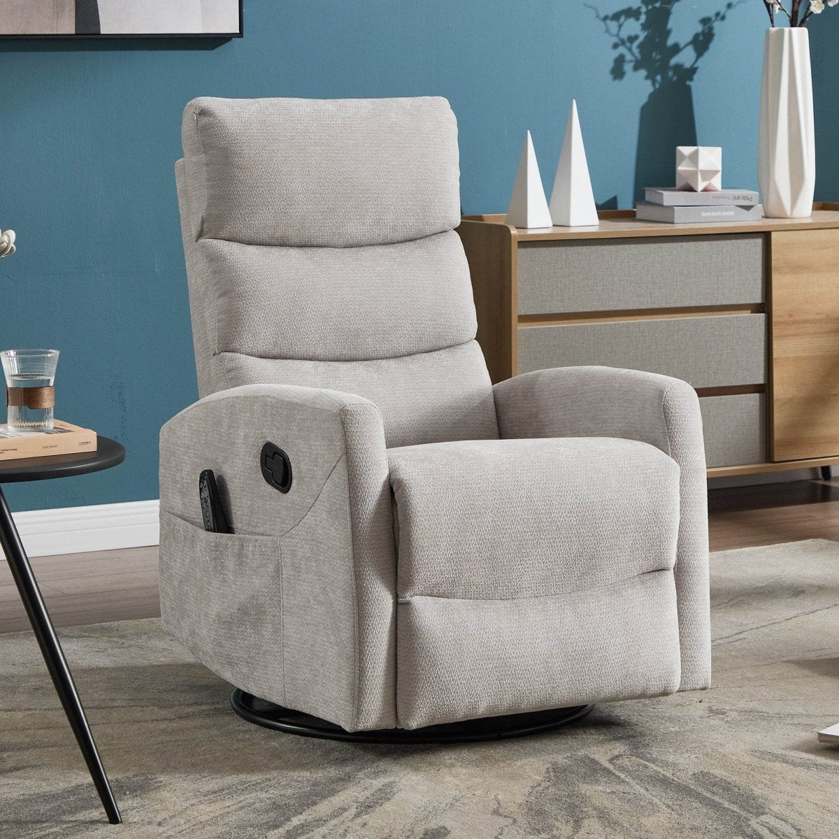 Medium - Firm Heat Massage Recliner Chair With Swivel And Rocker - Calmora - Omega Lifestyles