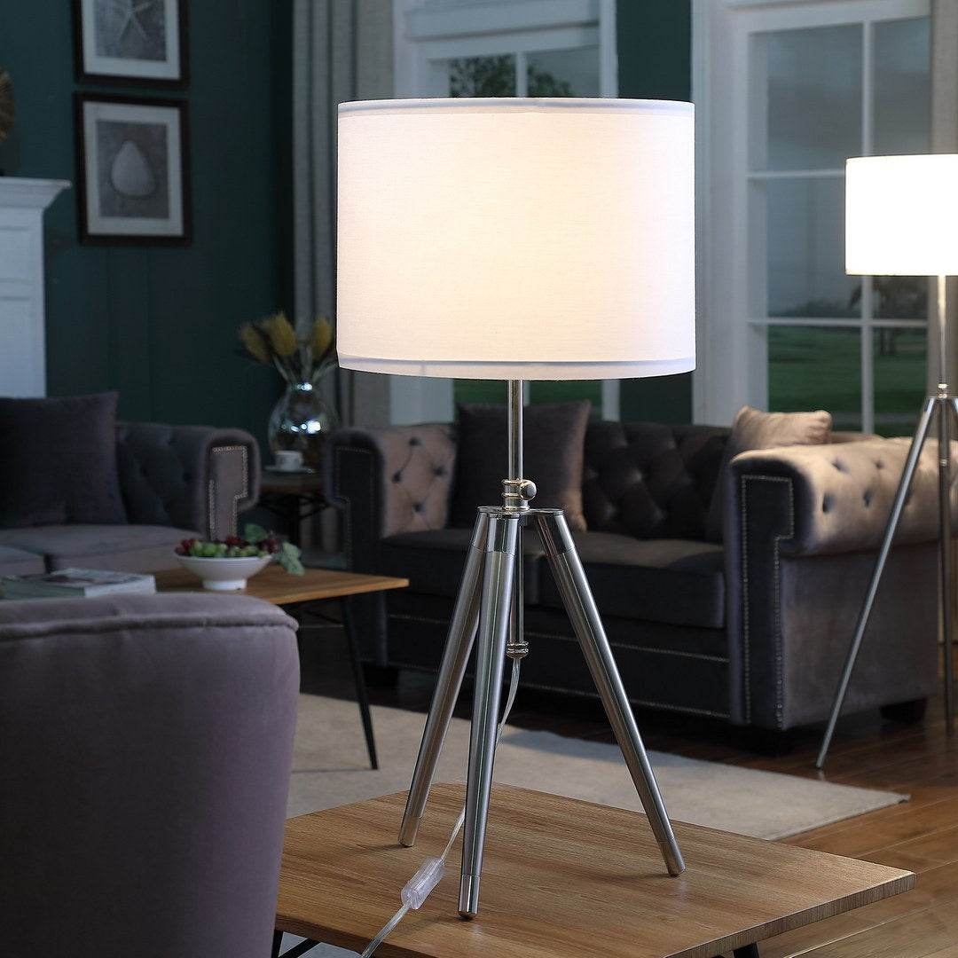 Mid-Century Adjustable Tripod Brushed Silver Metal Table Lamp - Sleep Galleria