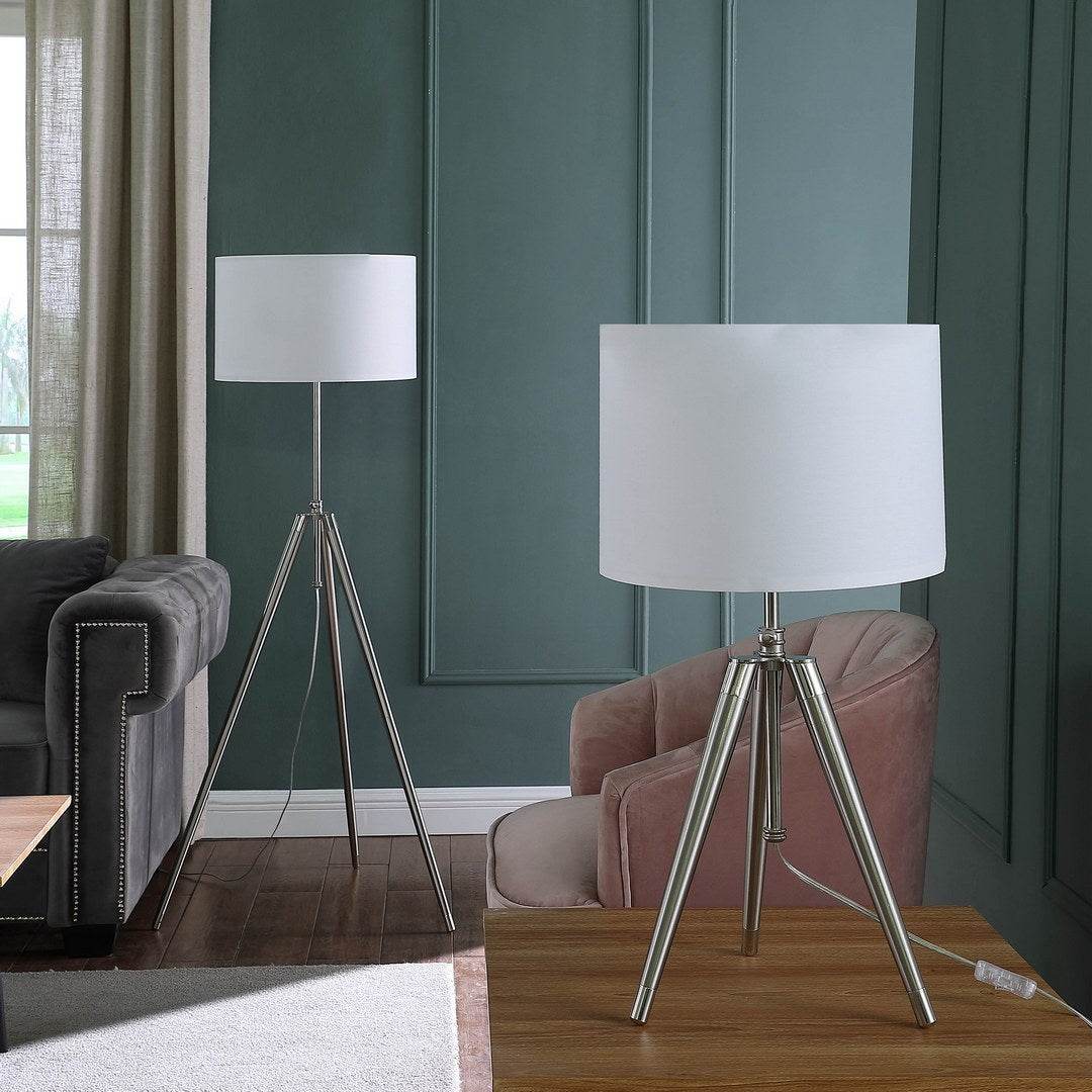 Mid-Century Adjustable Tripod Brushed Silver Metal Table Lamp - Sleep Galleria