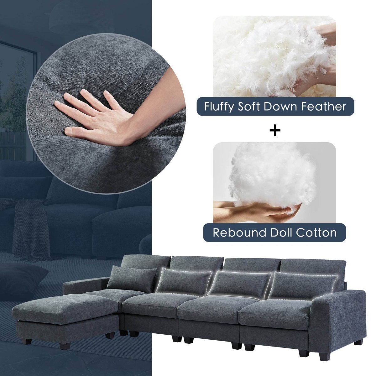 Modern Feather Filled Sectional Sofa - Sleep Galleria