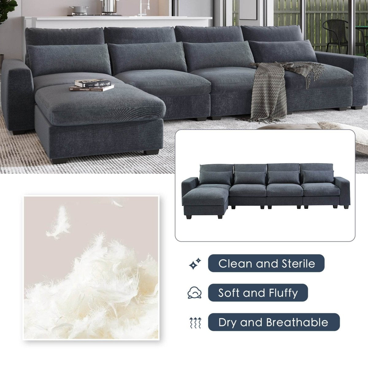 Modern Feather Filled Sectional Sofa - Sleep Galleria