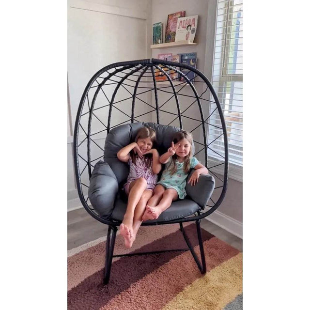 Modern Outdoor Wicker Egg Chair With Cushion and Stand - Omega Lifestyles