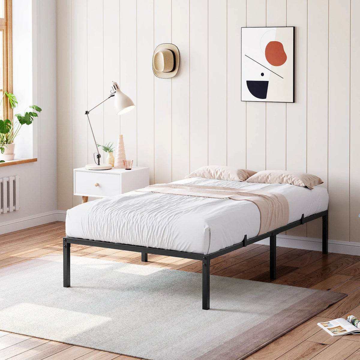 Modern Reinforced Steel No Box Spring Bed Frame - Omega Lifestyles