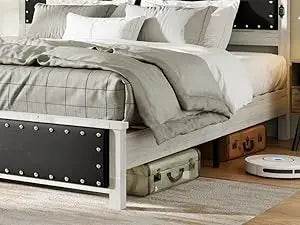 PU Leather Platform Bed Frame with Charging Station and LED Lights - Omega Lifestyles