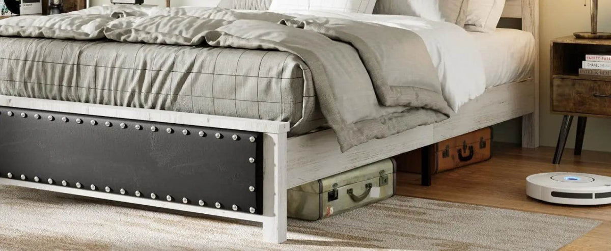 PU Leather Platform Bed Frame with Charging Station and LED Lights - Omega Lifestyles