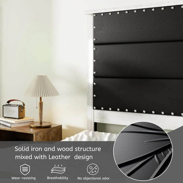 PU Leather Platform Bed Frame with Charging Station and LED Lights - Omega Lifestyles