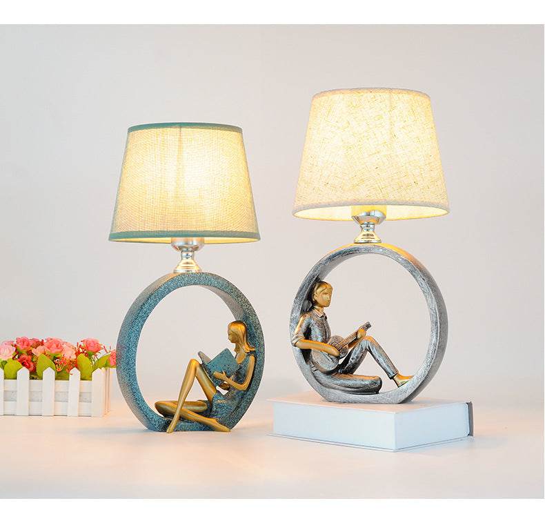 Reading Girl Resin Cloth Table Lamp LED Nightlight - Sleep Galleria