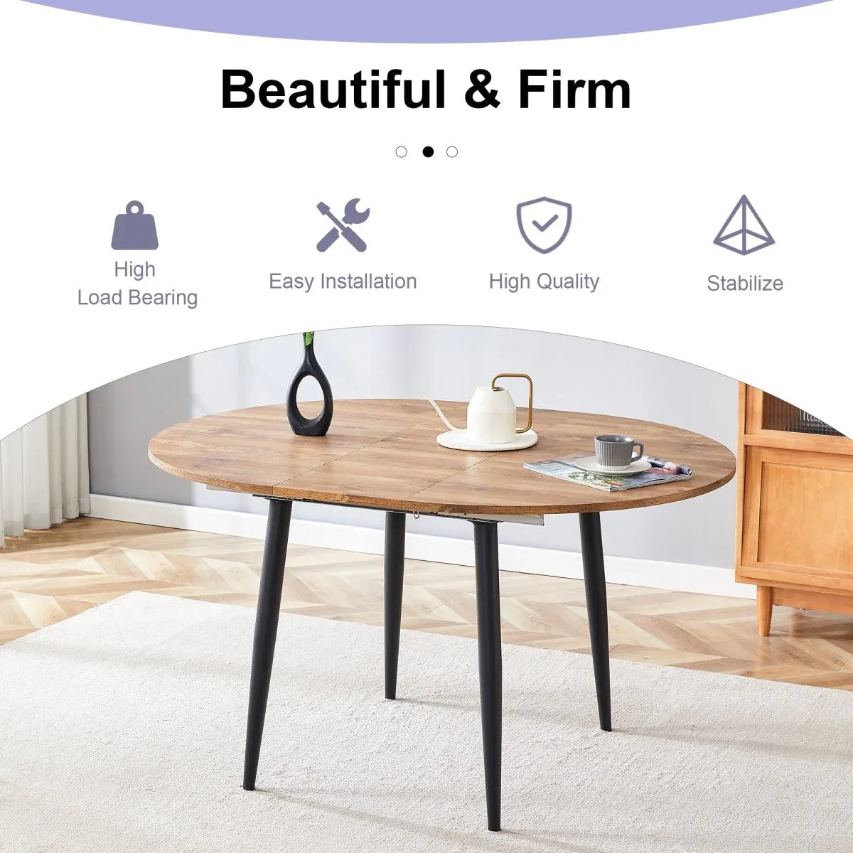 Round Extendable MDF Dining Table With 4 PU Chairs - Omega Lifestyles