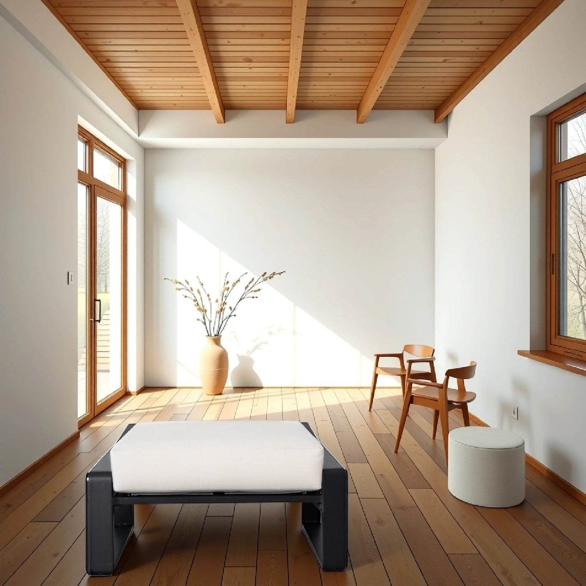 Set of 2 Aluminum Ottomans With Plush Beige Cushions - Calmora - Omega Lifestyles