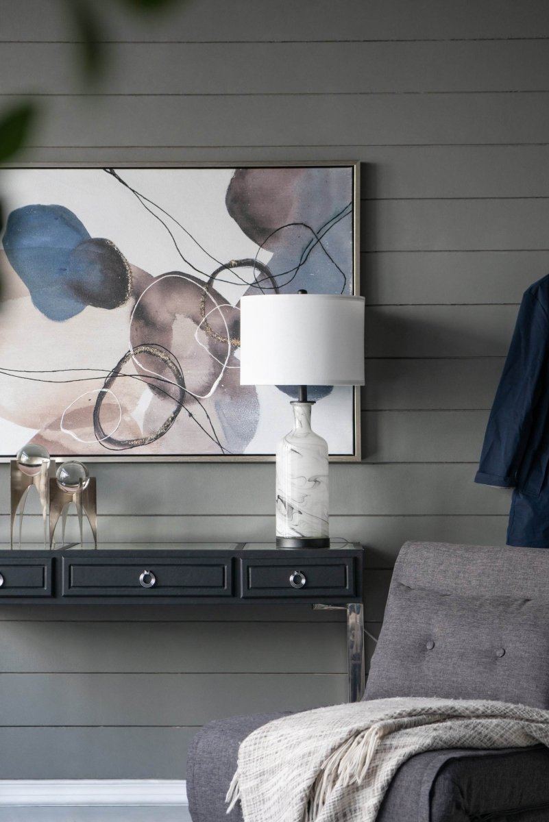 Tall Swirled Glass Table Lamp With Linen Shade - Sleep Galleria