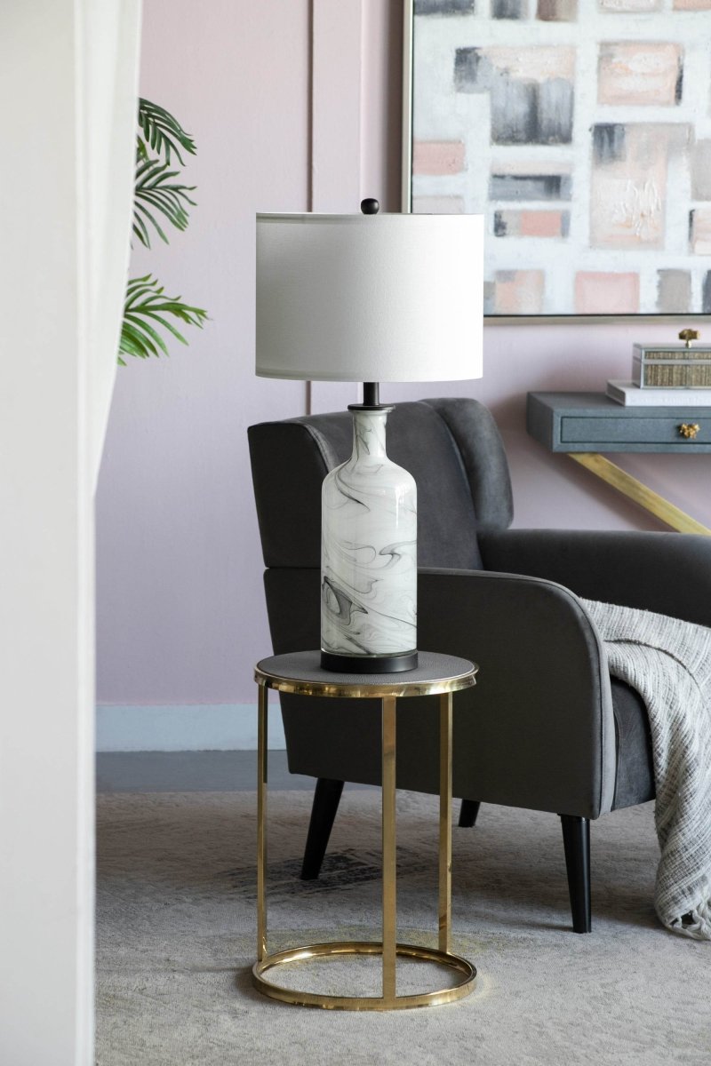 Tall Swirled Glass Table Lamp With Linen Shade - Sleep Galleria