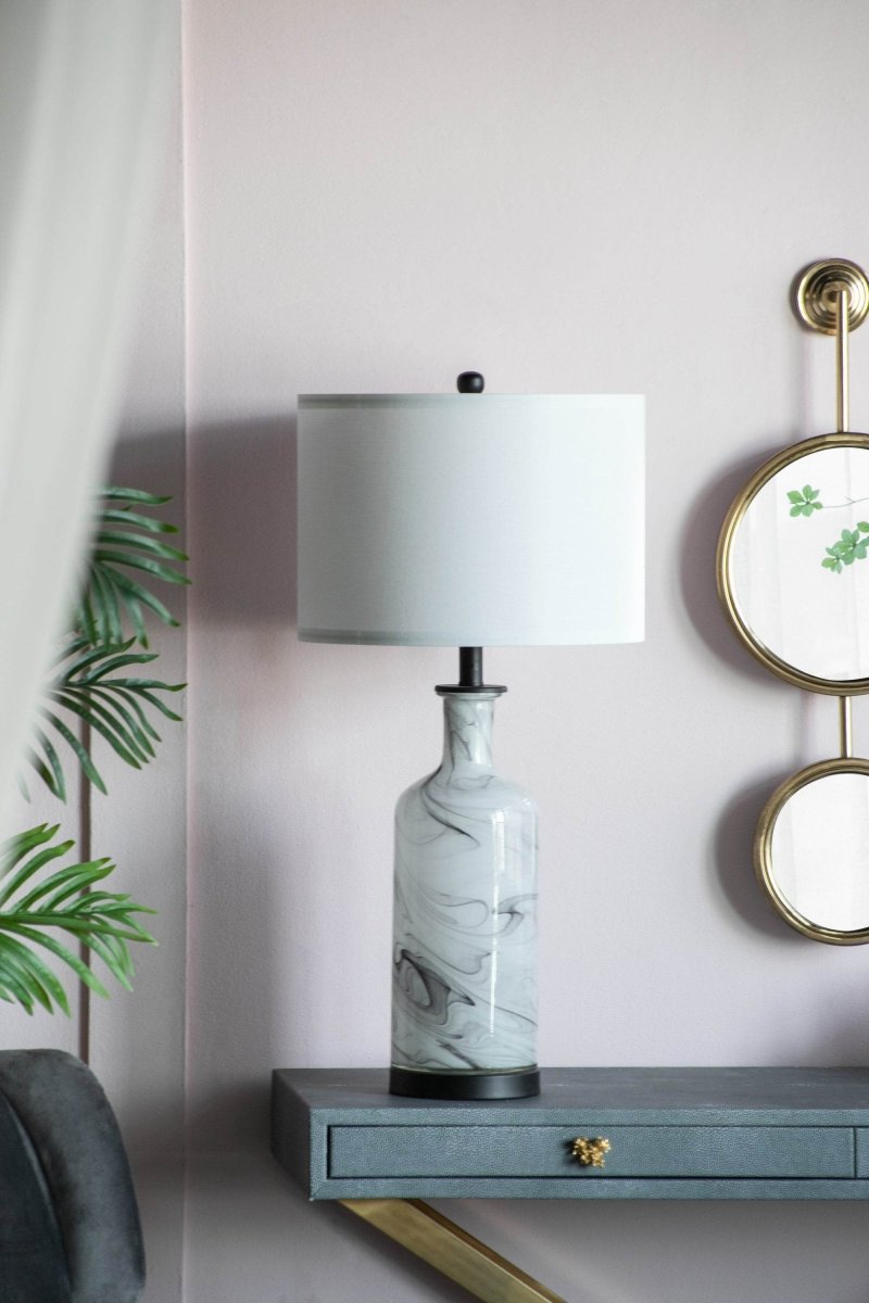 Tall Swirled Glass Table Lamp With Linen Shade - Sleep Galleria