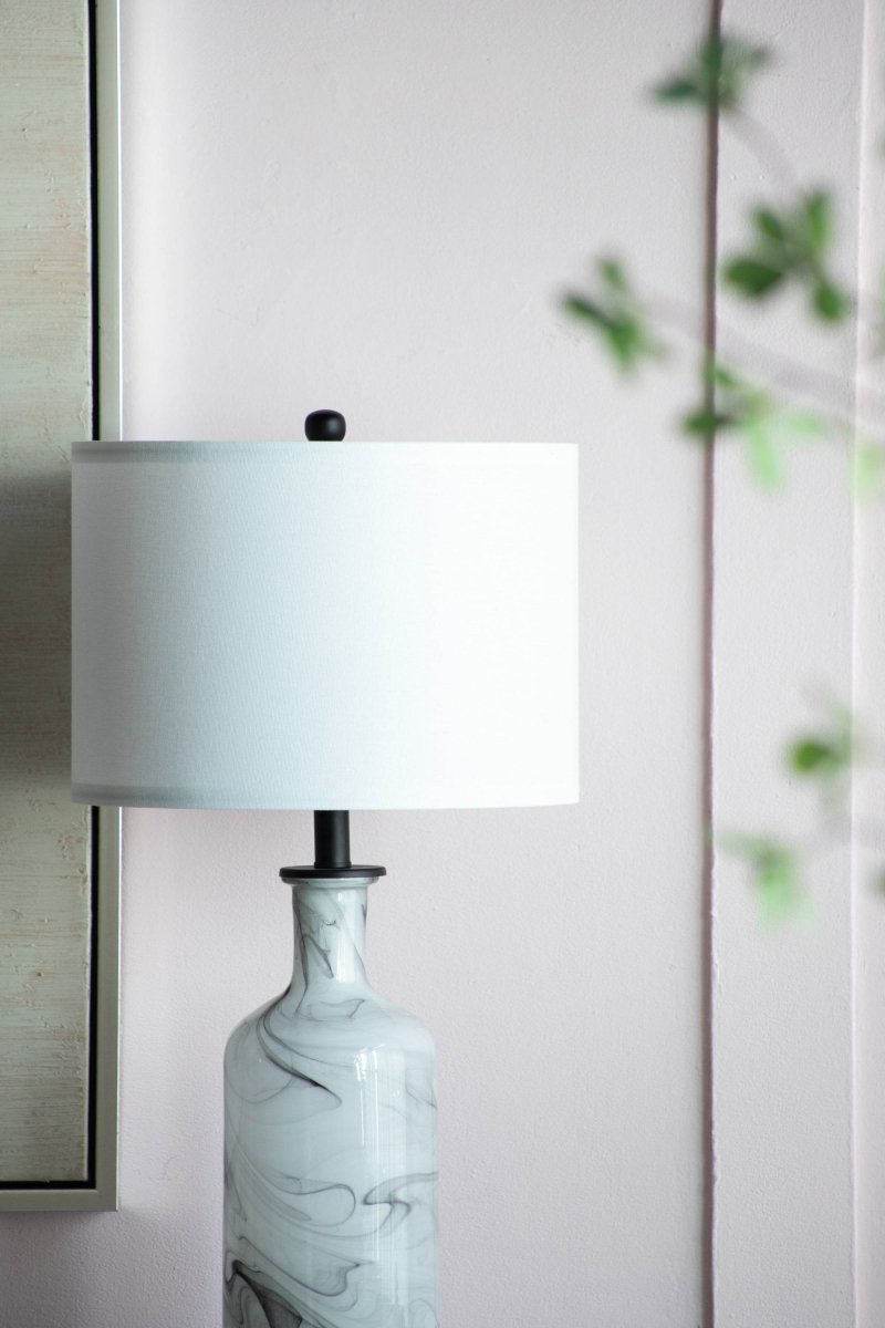 Tall Swirled Glass Table Lamp With Linen Shade - Sleep Galleria